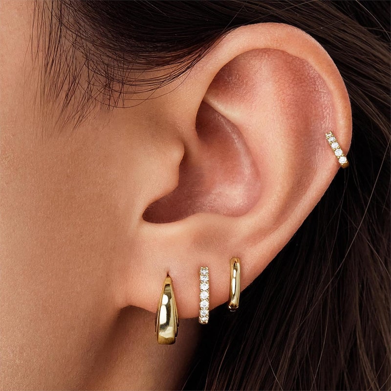 Poxtex Small Gold Huggie Hoop Earrings Set for Women Men Hypoallergenic 14K Plated Stack Cartilage Earrings, Multiple Piercing Lightweight Mini Thin Cute Dainty Trendy Jewelry Set Christmas Gifts for Women - Image 1